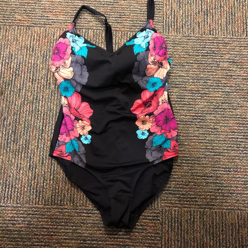 Ava & Viv black floral one piece swimsuit